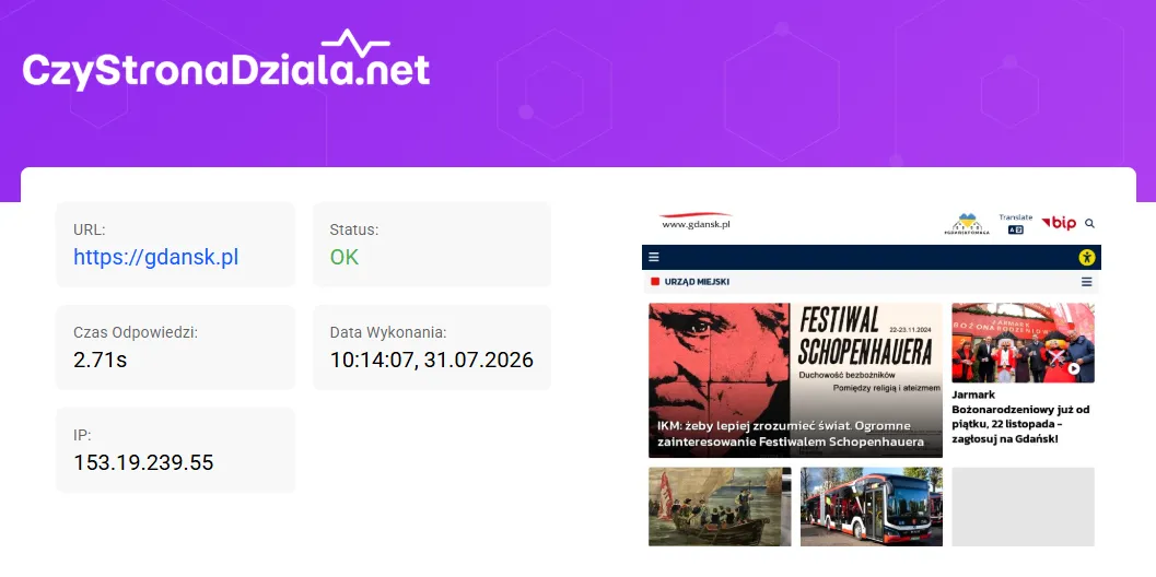 Wynik testu serwisu czystronadziala.net