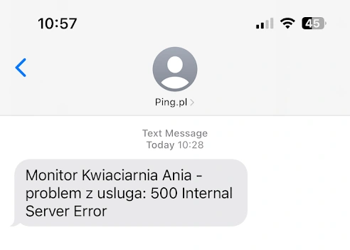 Przykład powiadomienia SMS