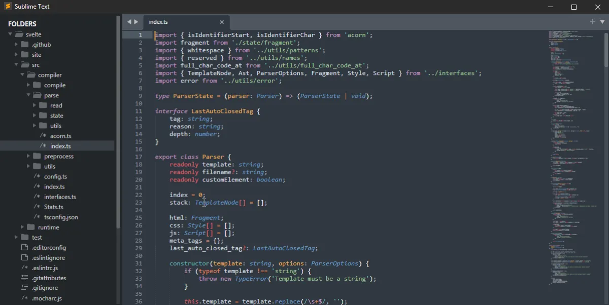Zrzut ekranu edytora Sublime Text.