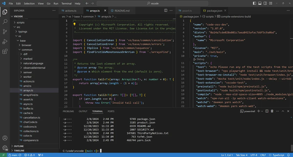 Zrzut ekranu edytora Visual Studio Code.