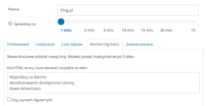 Ustawienie monitoringu treści strony